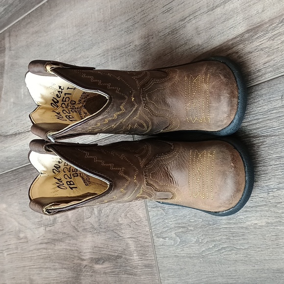 Old West Toddler Leather Cowboy Boots Tubbie Crazy Horse - Picture 2 of 13